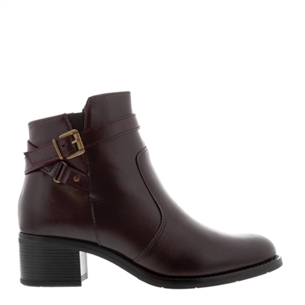 Carl Scarpa Cortina Burgundy Leather Buckle Ankle Boots | Jarrold, Norwich