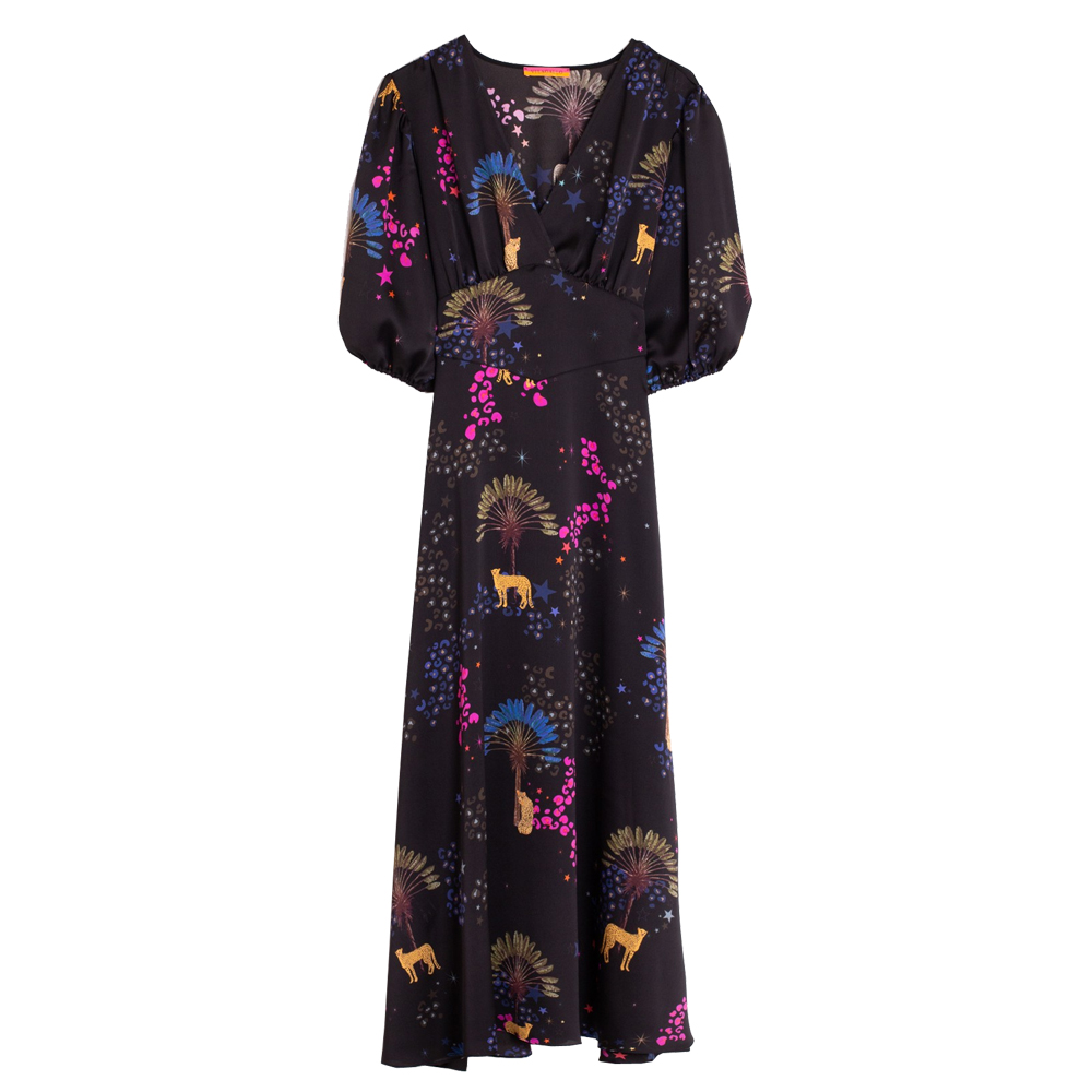 Vilagallo Natasha Black Cheetah Print Midi Dress | Jarrold, Norwich